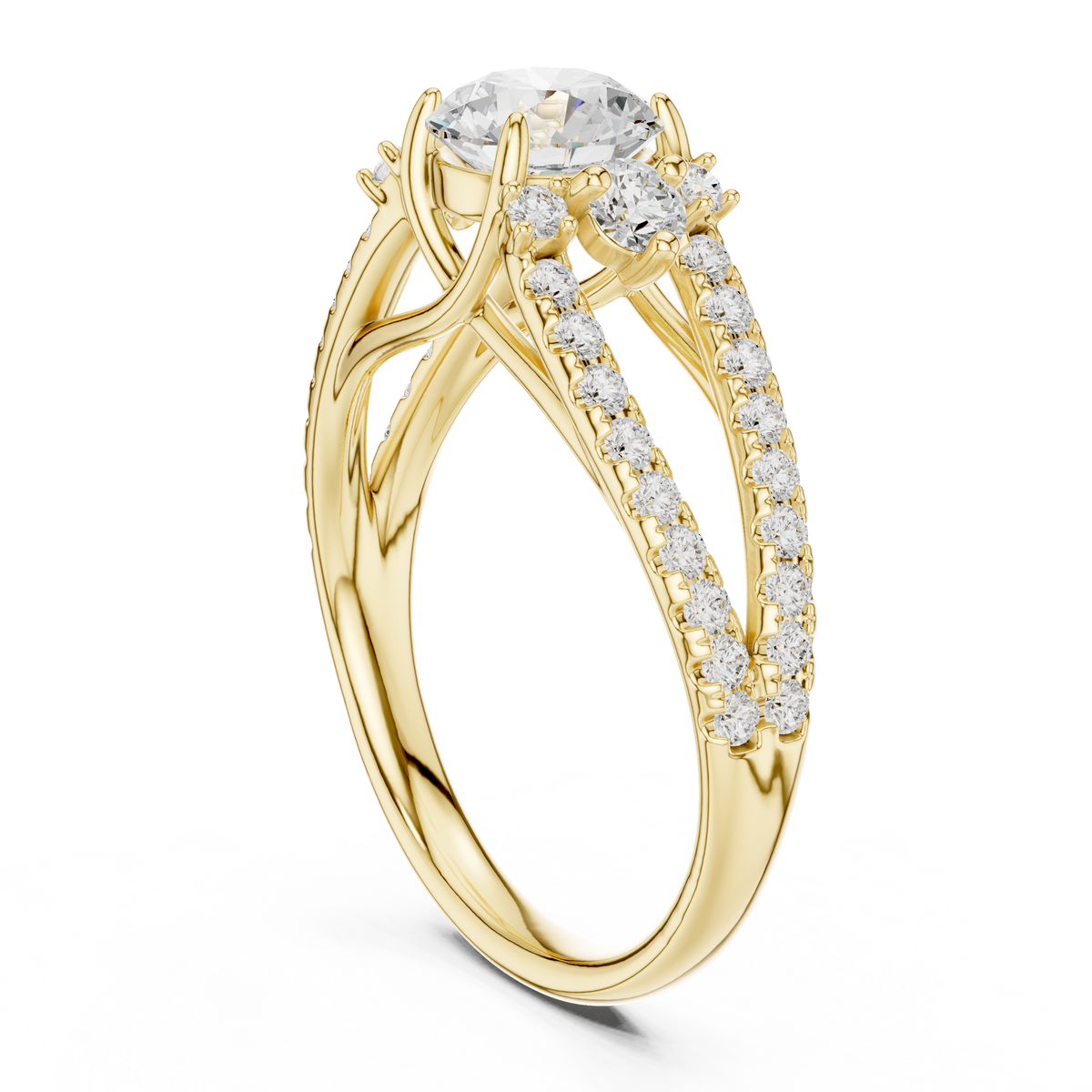 Split Shank Round Cut Lab Diamond Pave Setting Engagement Ring - View 5