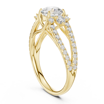 Split Shank Round Cut Lab Diamond Pave Setting Engagement Ring - View 5
