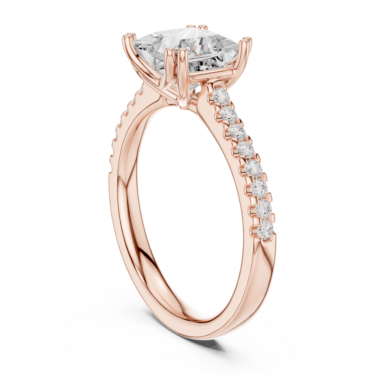 Princess Cut Moissanite Diamond Double Pave Solitaire Engagement Ring - View 11