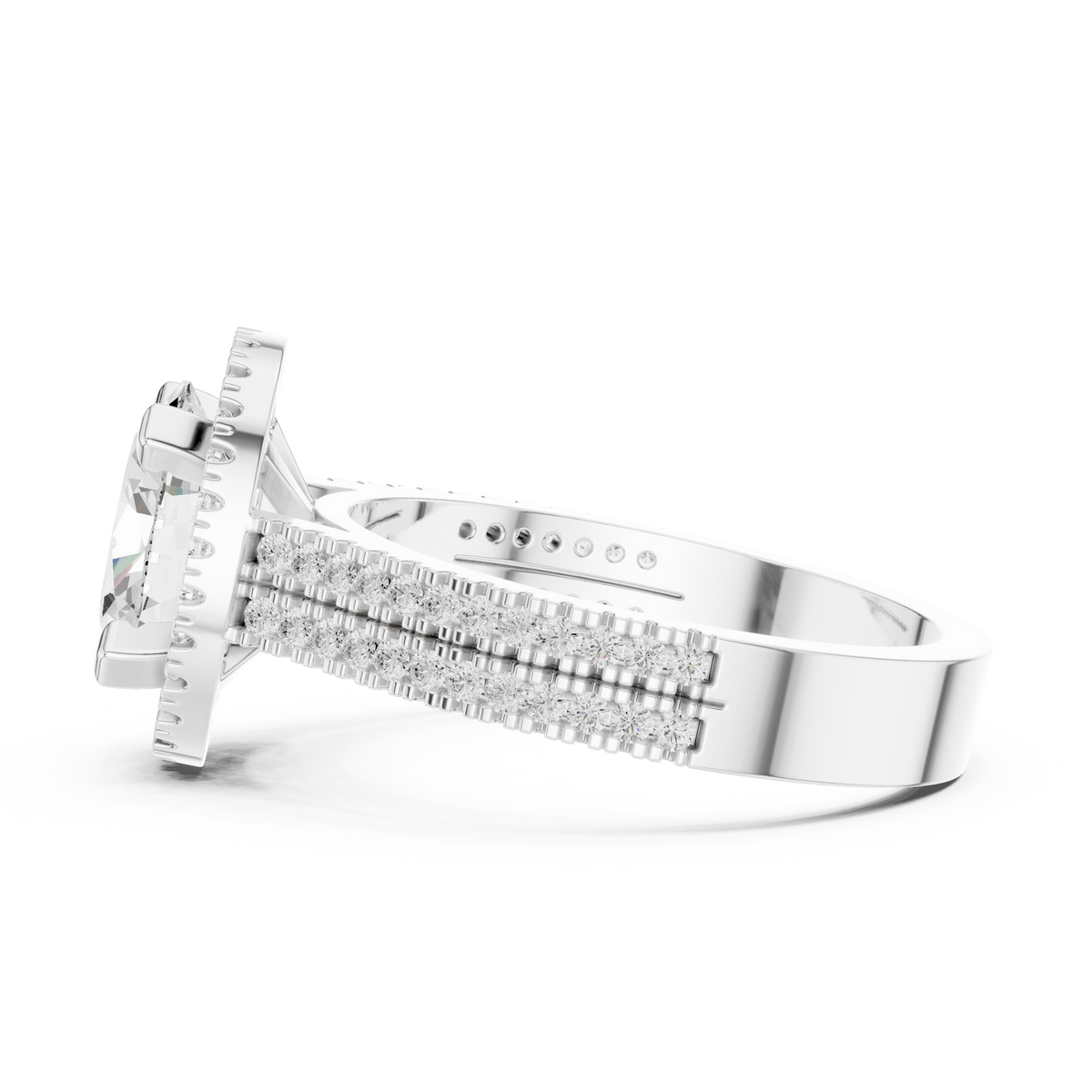 Oval Halo Diamond Lab Grown Ring with Double Pave Band - View 10