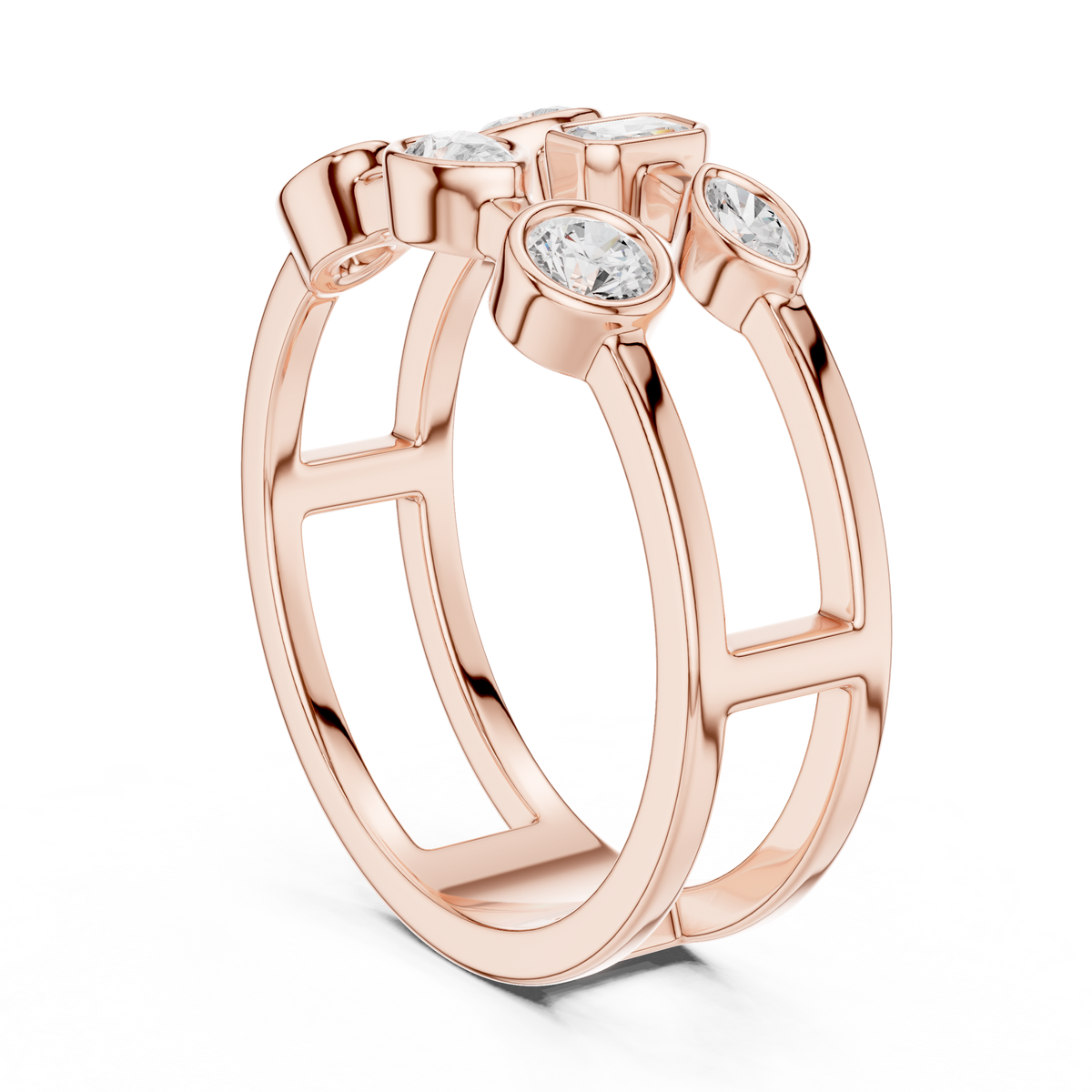 Mixed Shape Bezel Set Lab Diamond Open Double Row Minimal Ring - View 6