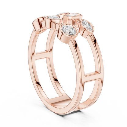Mixed Shape Bezel Set Lab Diamond Open Double Row Minimal Ring - View 6
