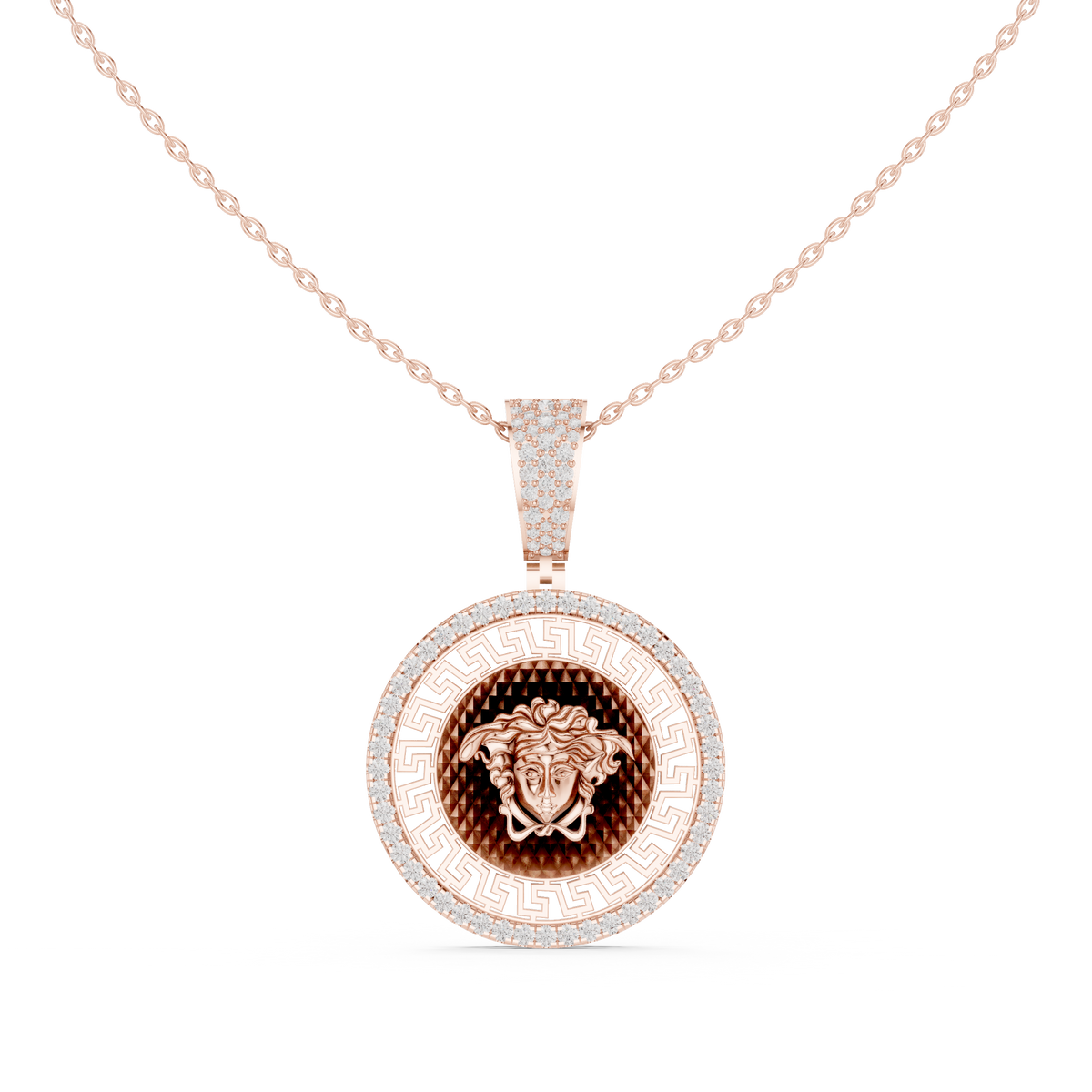 Greek Key Pattern Statement Charm Featuring Round Moissanite Diamond - View 2