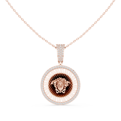 Greek Key Pattern Statement Charm Featuring Round Moissanite Diamond - View 2