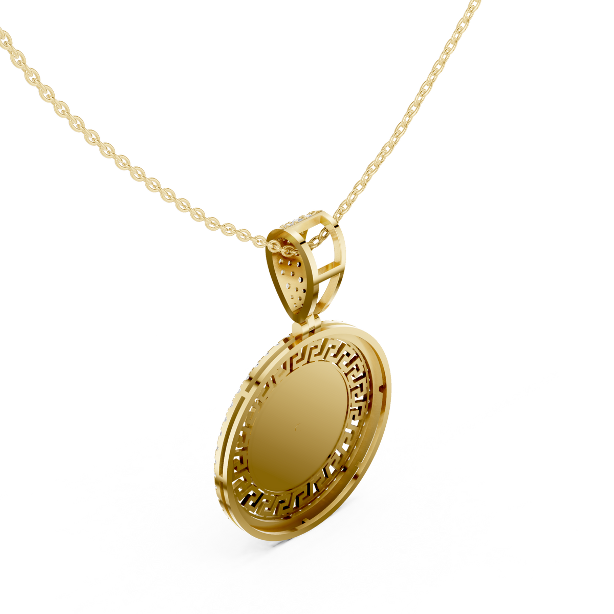 Greek Key Pattern Statement Charm Featuring Round Moissanite Diamond - View 7