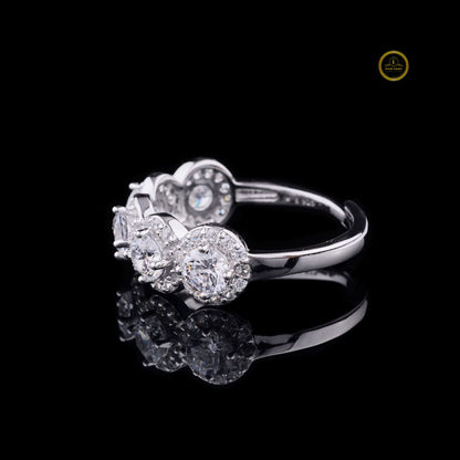 Five Stone Round Cut Lab Diamond Halo Ring - View 3