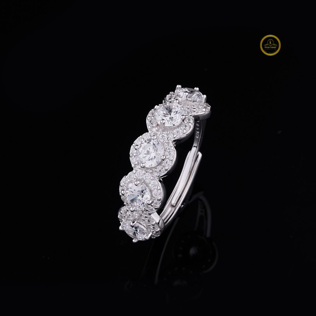 Five Stone Round Cut Lab Diamond Halo Ring - View 2
