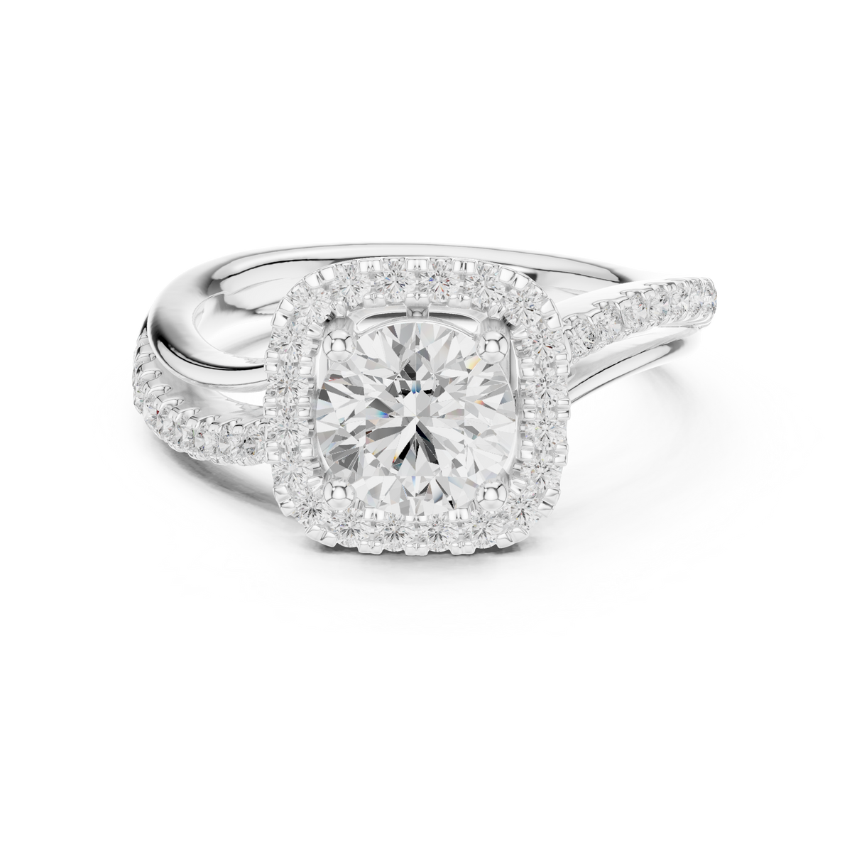 round halo split shank moissanite diamond ring - view 3