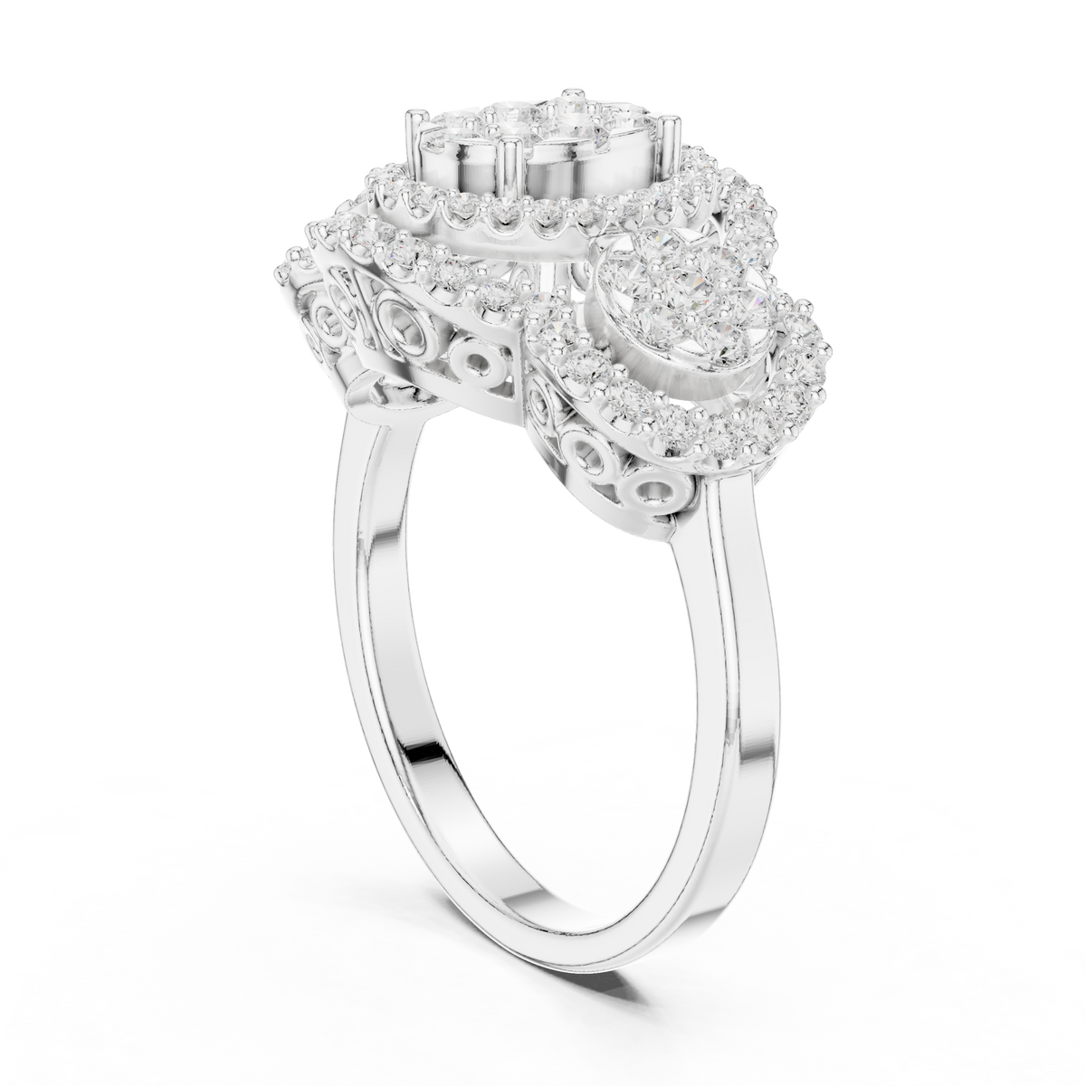 Triple Halo Lab Grown Diamond Cluster Statement Ring - View 12