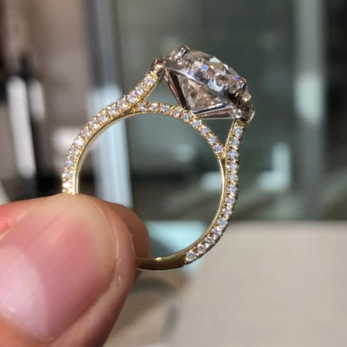 round halo lab diamond pave ring - view 4