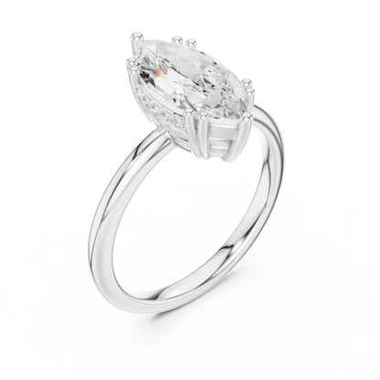 Solitaire Marquise Cut Lab Diamond Ring - View 4