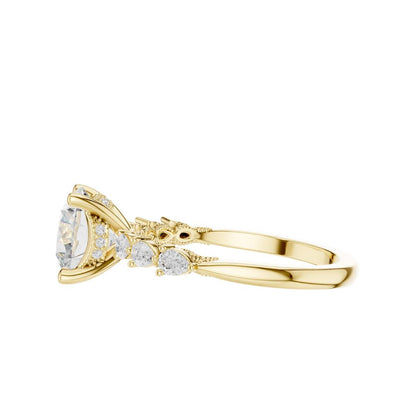 Round Cut Brilliant Moissanite Diamond Ring With Pear Accents Band - View 7