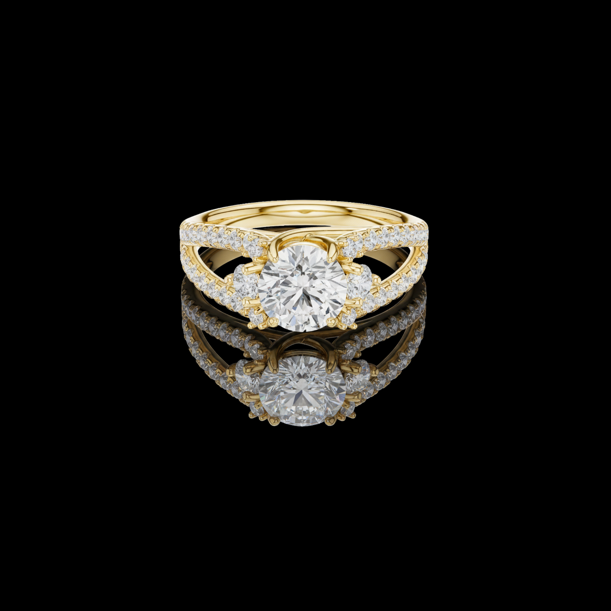 split shank round cut lab diamond pave setting engagement ring