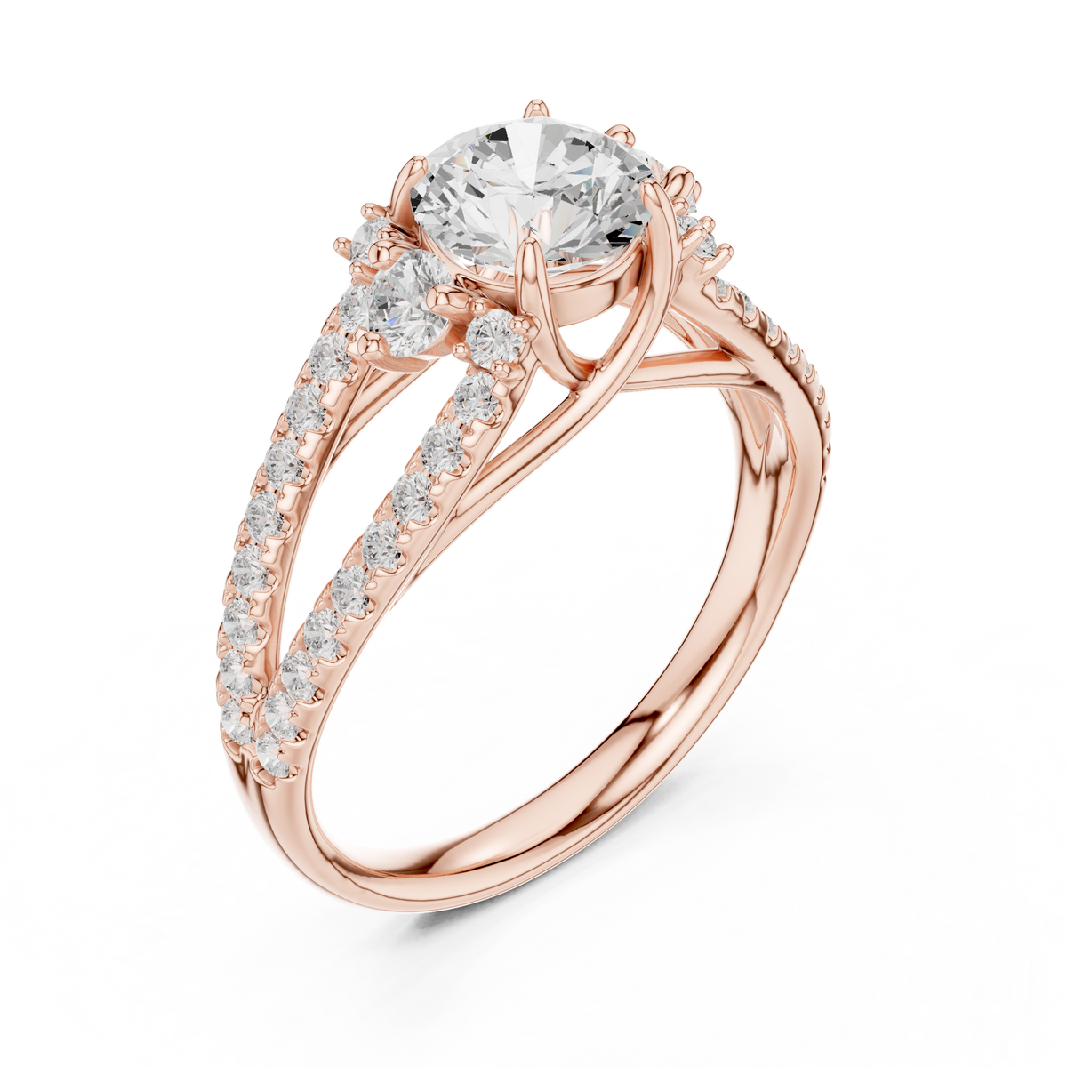 split shank round cut lab diamond pave setting engagement ring - view 3