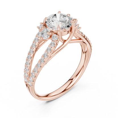 Split Shank Round Cut Lab Diamond Pave Setting Engagement Ring - View 3