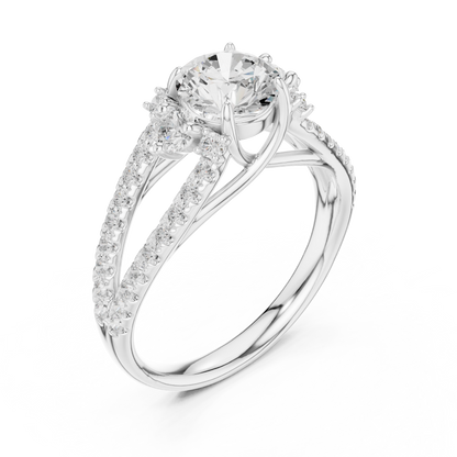 Split Shank Round Cut Lab Diamond Pave Setting Engagement Ring - View 4