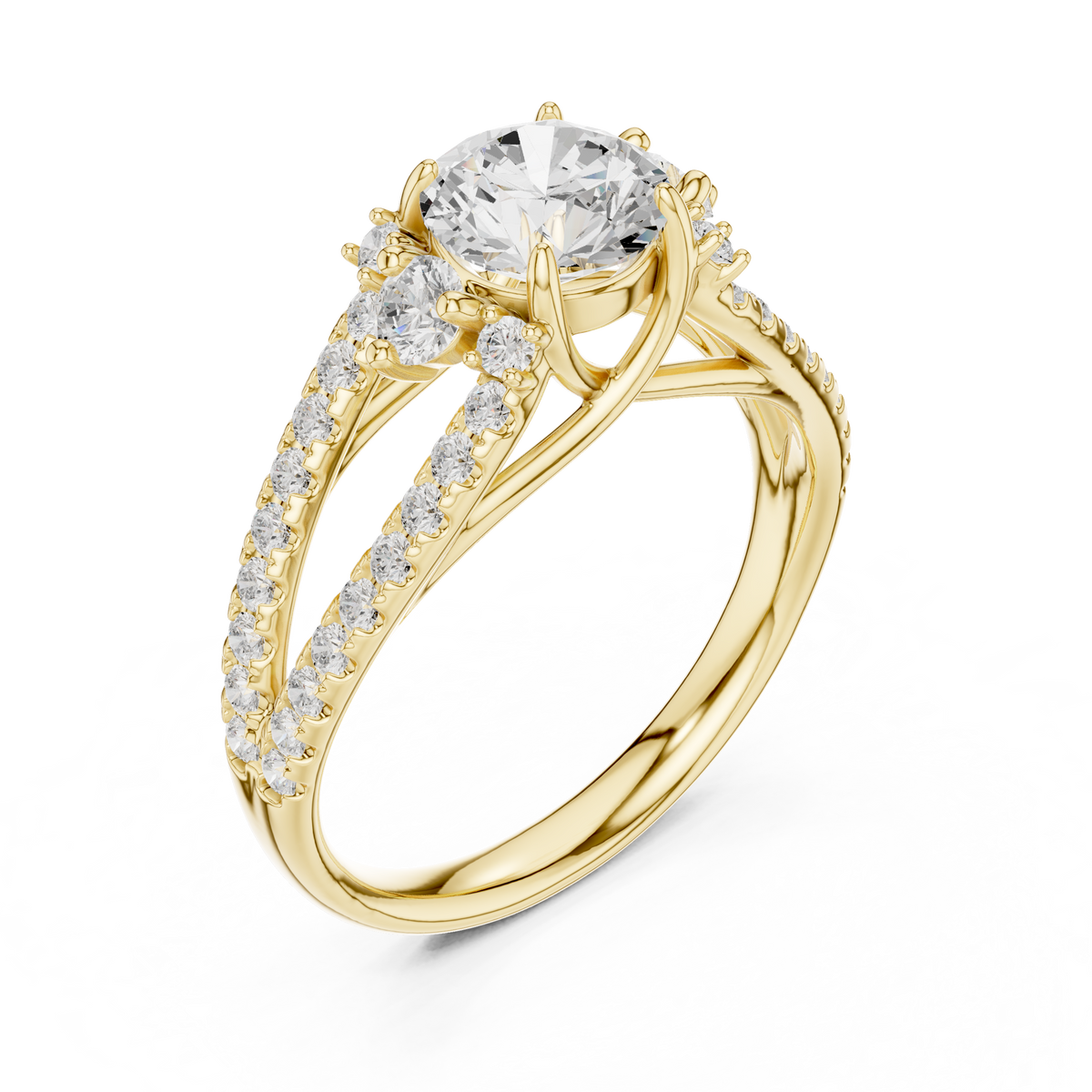 split shank round cut lab diamond pave setting engagement ring - view 2