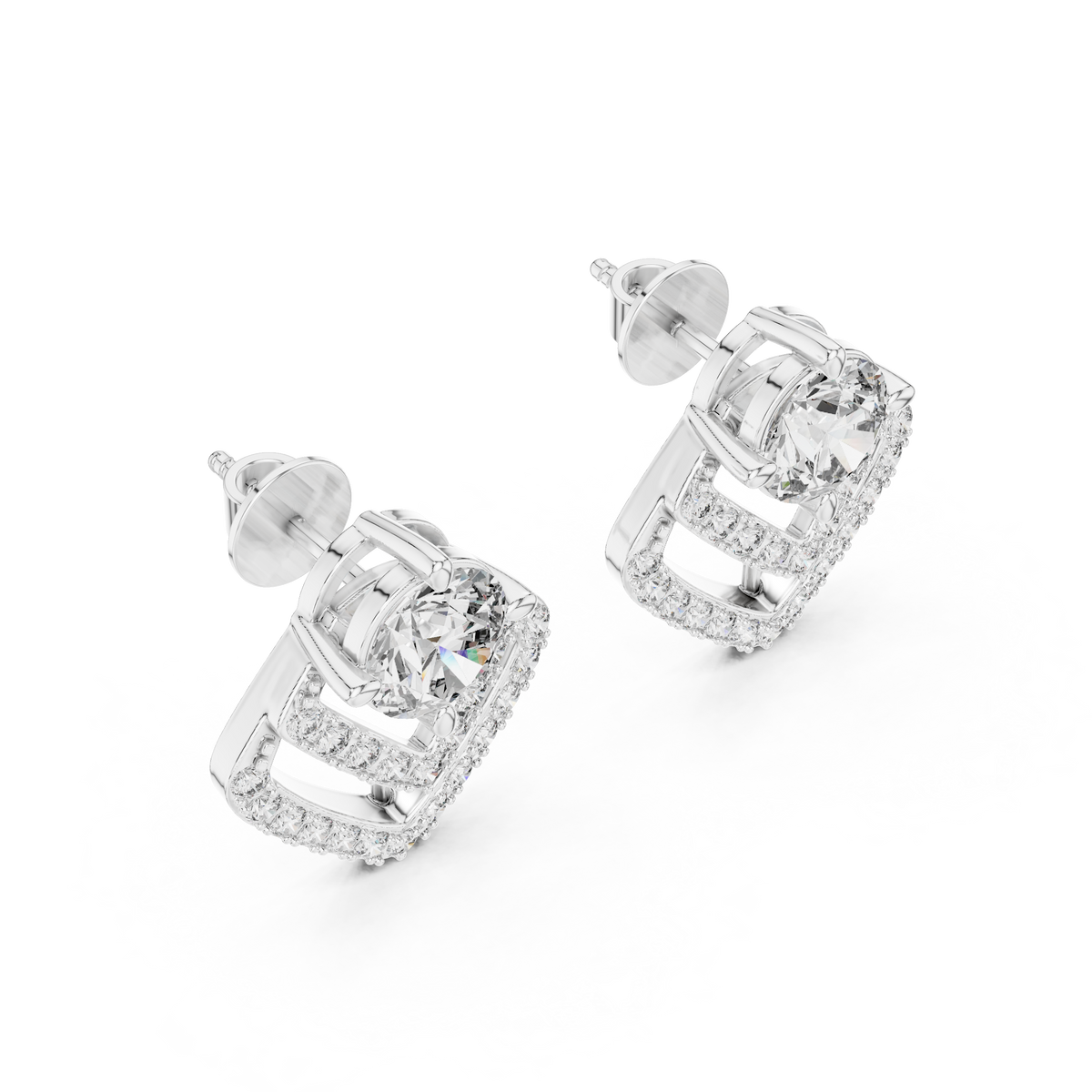 Chevron Round Lab Diamond Stud Earrings Statement Design - View 4