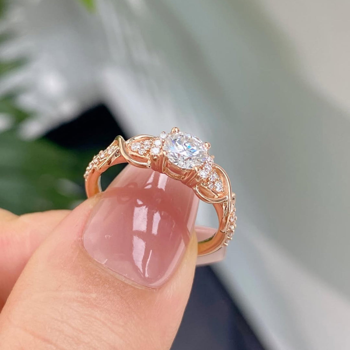 Round Lab Diamond Infinity Cluster Engagement Ring - View 3
