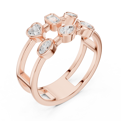 Mixed Shape Bezel Set Lab Diamond Open Double Row Minimal Ring - View 5