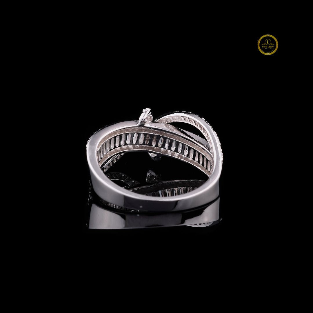floral bypass baguette and round lab diamond anniversary band - view 3