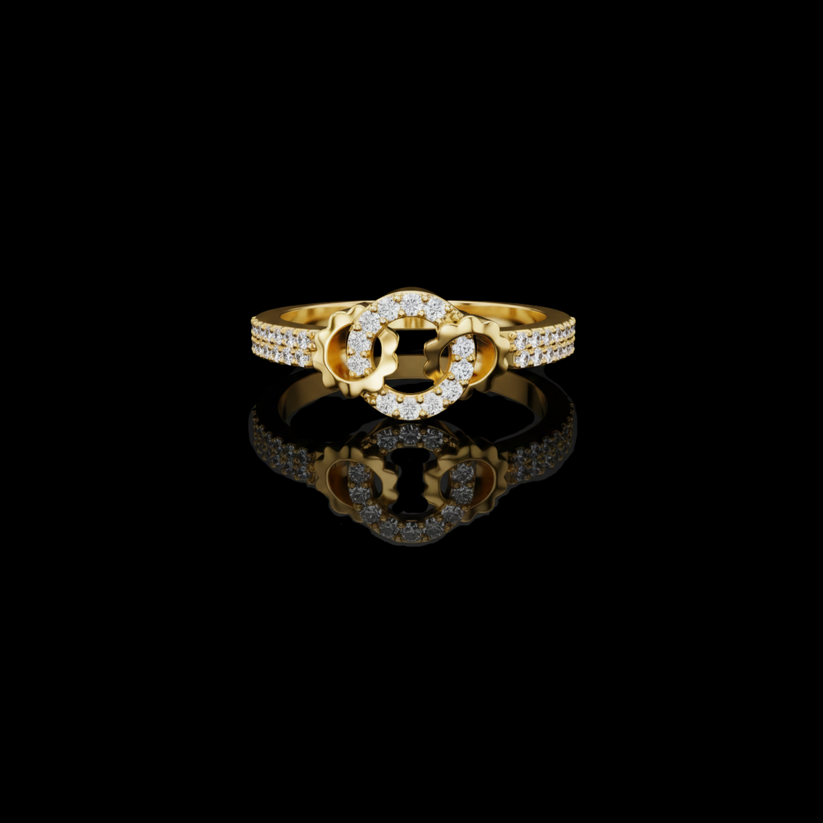 Round Cut Moissanite Diamond Interlinked Halo Statement Ring Pave Band