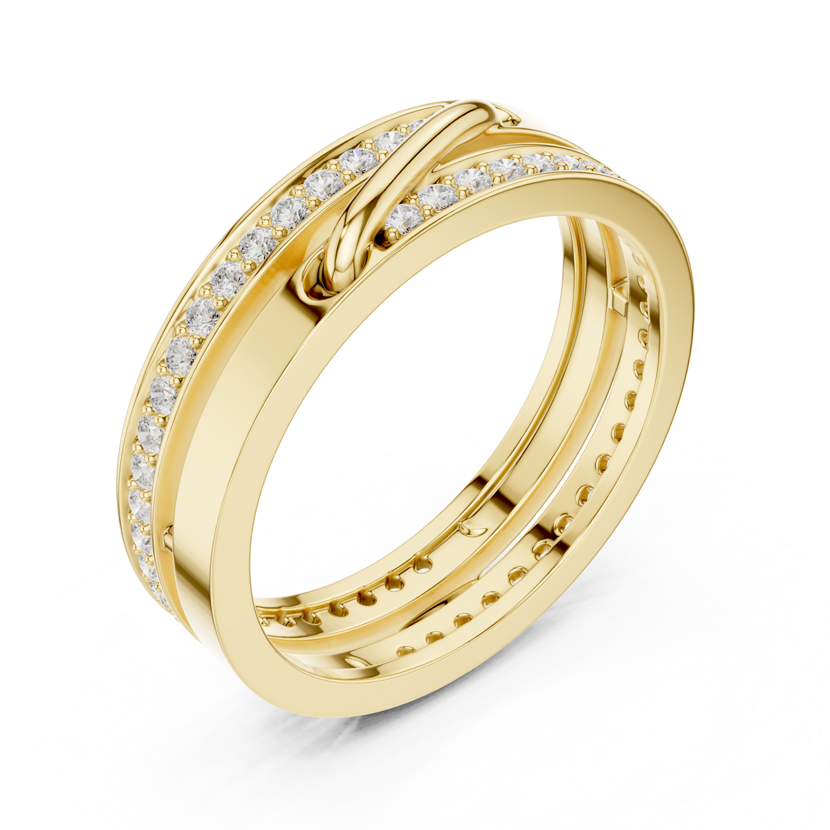 round cut interlocking multi band moissanite diamond statement ring - view 3