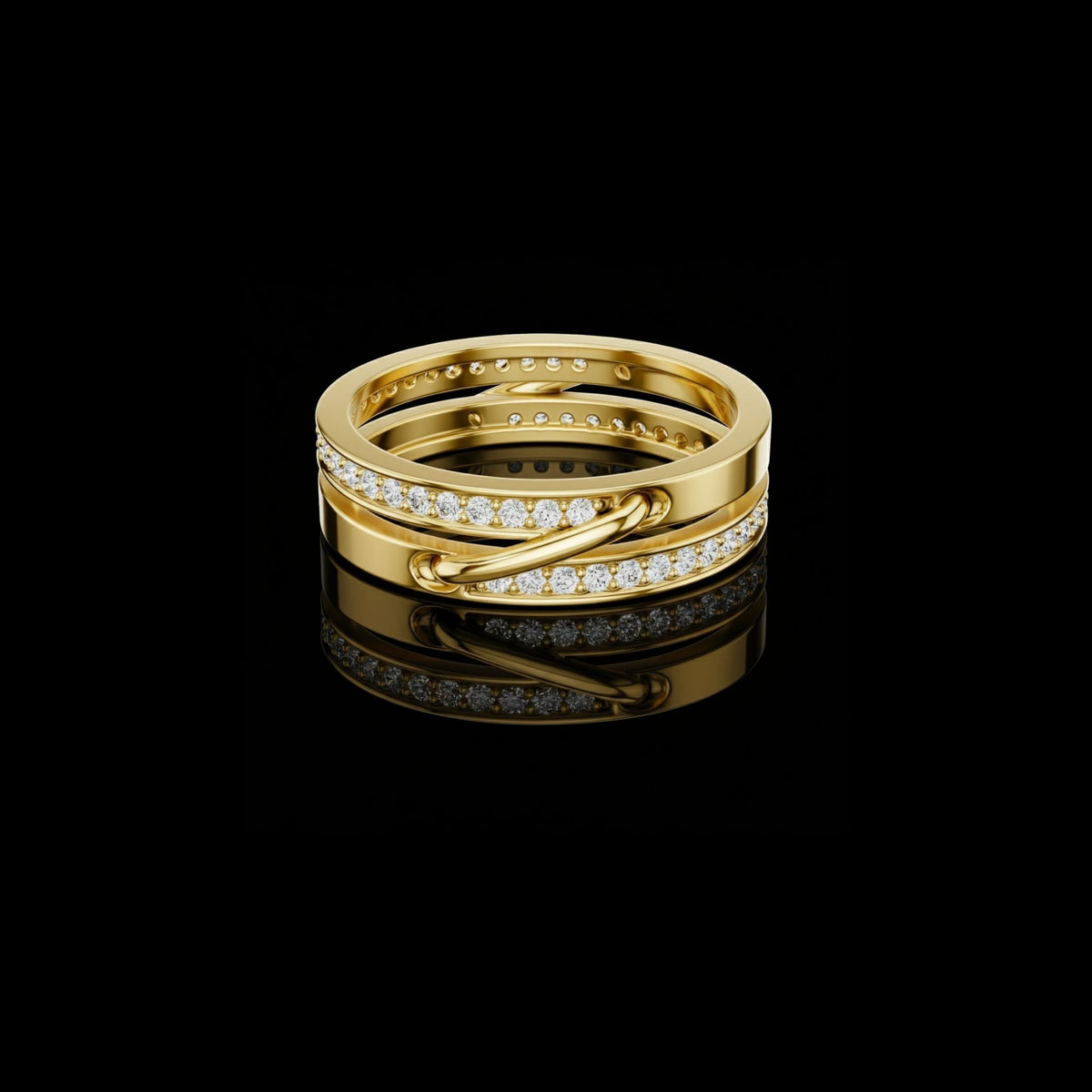 round cut interlocking multi band moissanite diamond statement ring