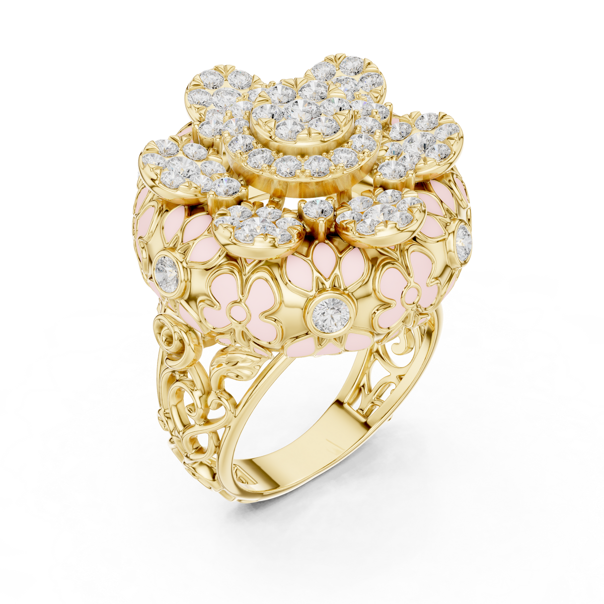 round lab diamond floral cocktail statement ring - view 2