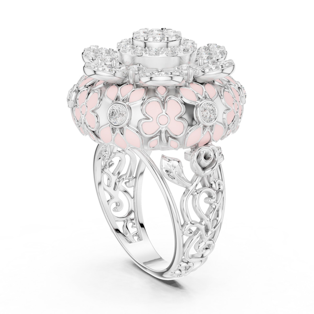round lab diamond floral cocktail statement ring - view 4