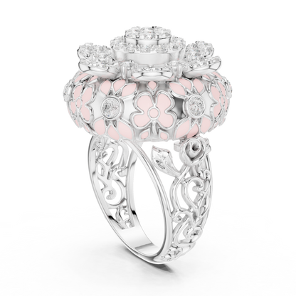 Round Lab Diamond Floral Cocktail Statement Ring - View 4