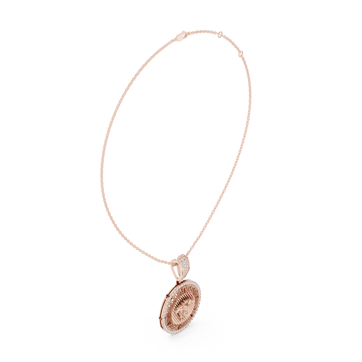 Greek Key Pattern Statement Charm Featuring Round Moissanite Diamond - View 11