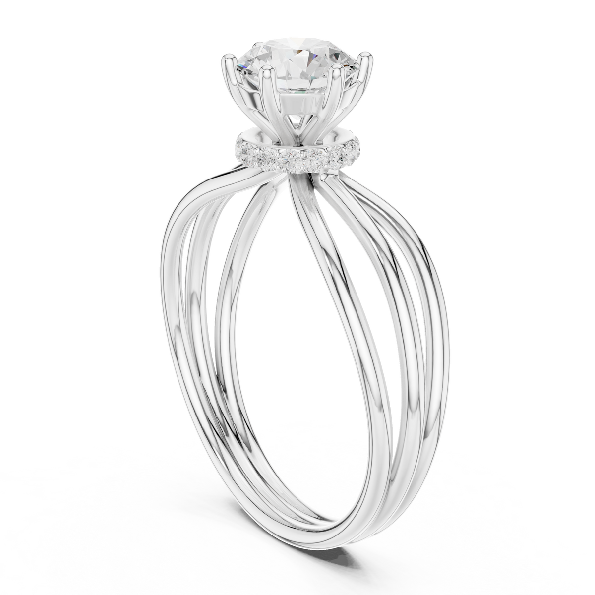 Triple Row Round Lab Diamond Solitaire Engagement Ring - View 7