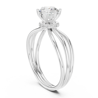 Triple Row Round Lab Diamond Solitaire Engagement Ring - View 7