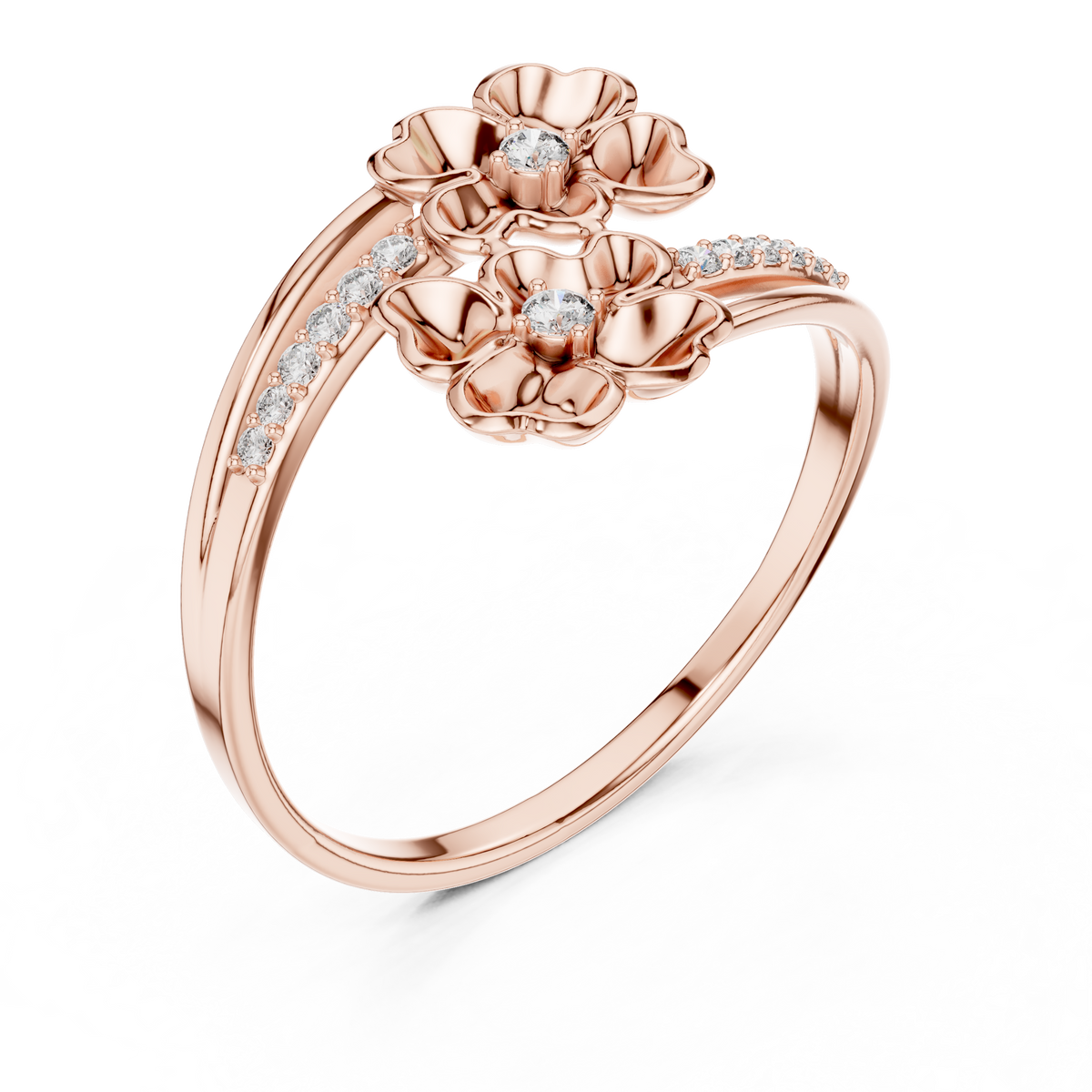 Dual Flower Bypass Split Pave Shank Lab Ring - View 3