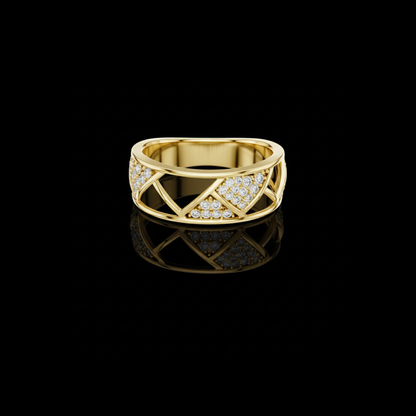 Round Cut Lab Grown Diamond Men's Triangular Pave Pattern Statement Ring