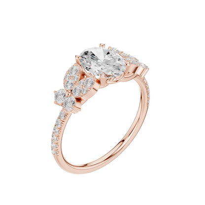 Oval Lab Diamond Cluster Setting Engagement Ring - View 5