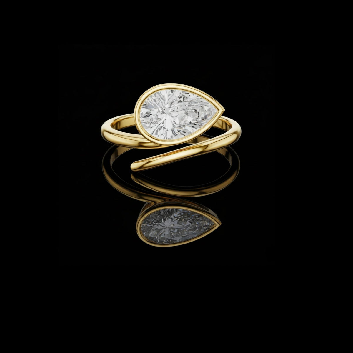 pear cut bezel solitaire open bypass lab diamond ring