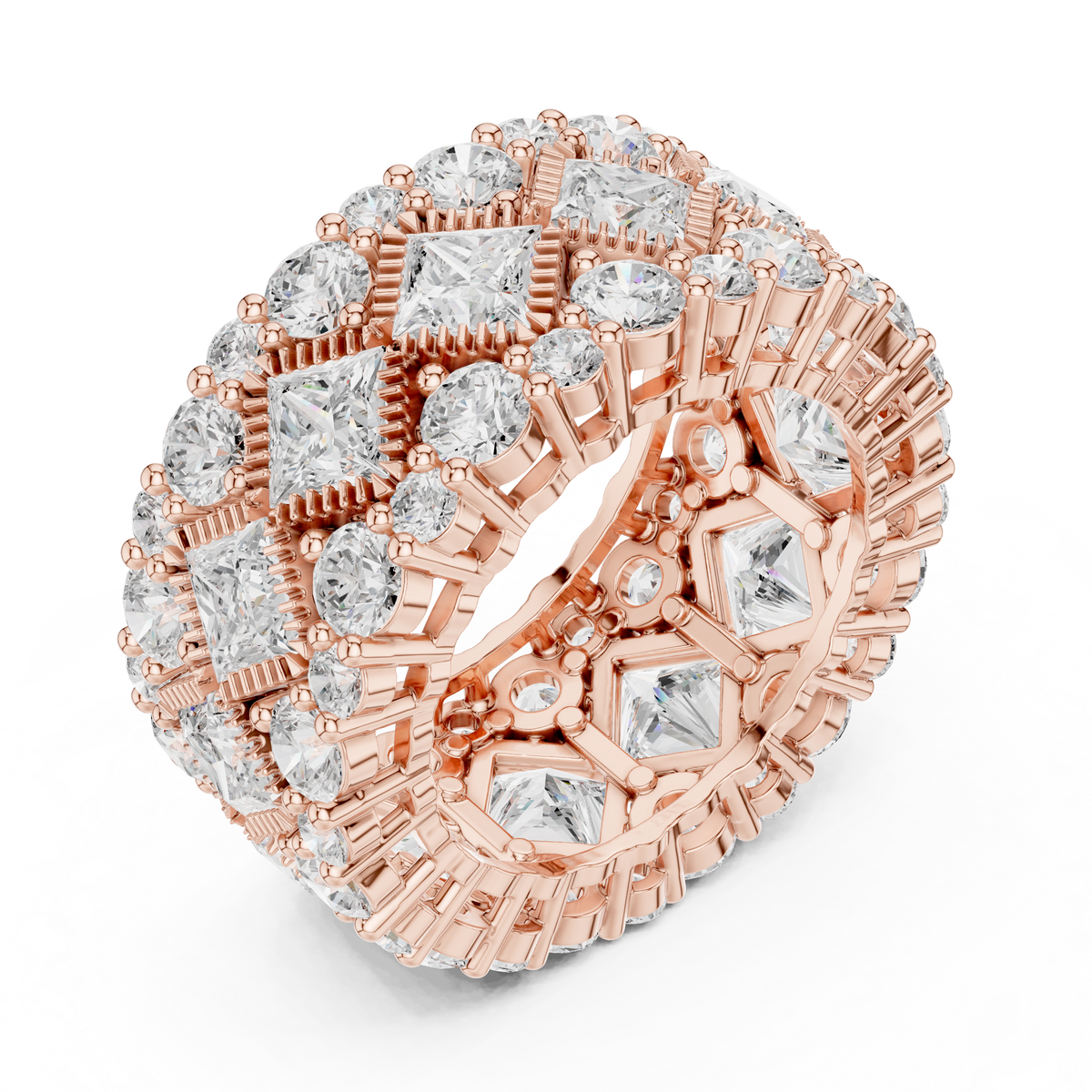 Round Lab Diamond Wide Band Statement Ring - View 5
