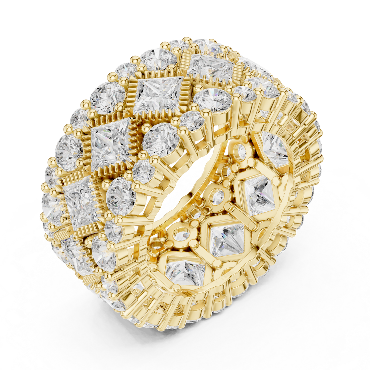 Round Lab Diamond Wide Band Statement Ring - View 4