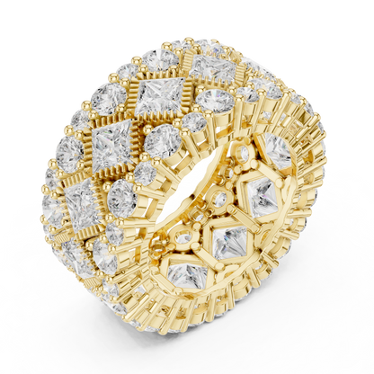 Round Lab Diamond Wide Band Statement Ring - View 4