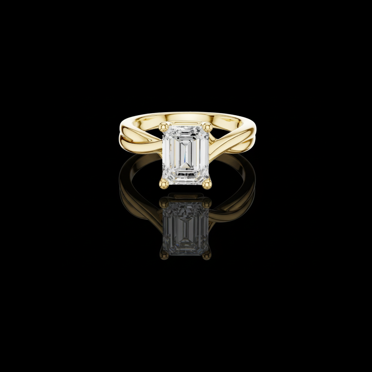 Emerald Cut Solitaire Twisted Split Shank Moissanite Diamond Ring
