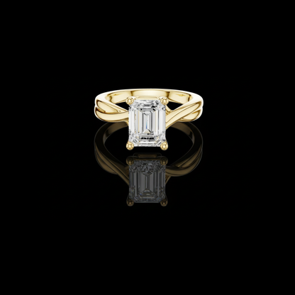 Emerald Cut Solitaire Twisted Split Shank Moissanite Diamond Ring