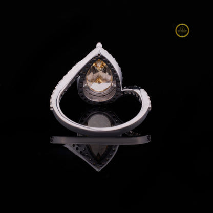 Fancy Vivid Yellow Pear Moissanite Diamond Ring Halo Diamond Wedding Band - View 4
