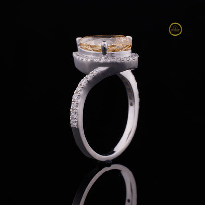 Fancy Vivid Yellow Pear Moissanite Diamond Ring Halo Diamond Wedding Band - View 2