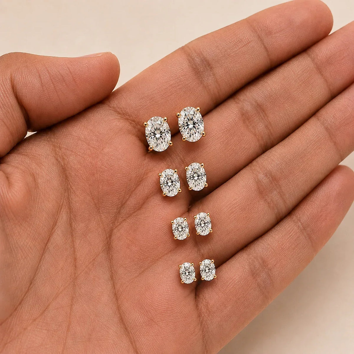 lab grown oval cut diamond solitaire setting stud earring