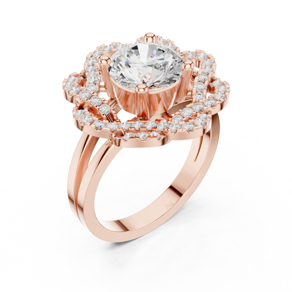 Floral Round Cut Moissanite Diamond Statement Wedding Ring For Her - View 5