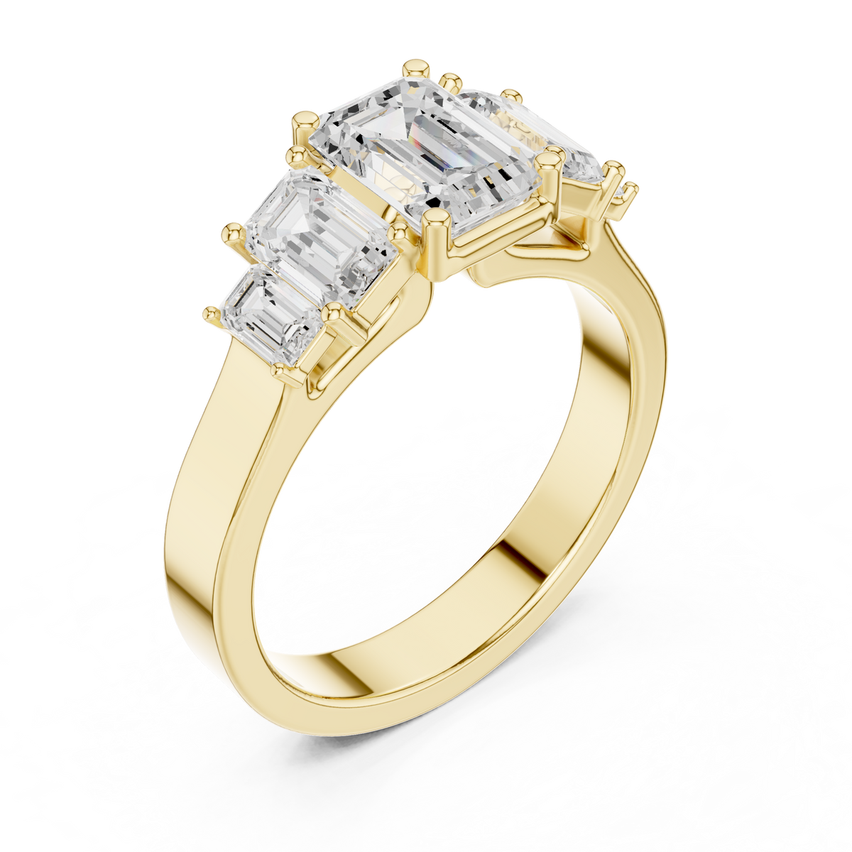 Five Stone Emerald Cut Lab Diamond Anniversary Ring - View 7