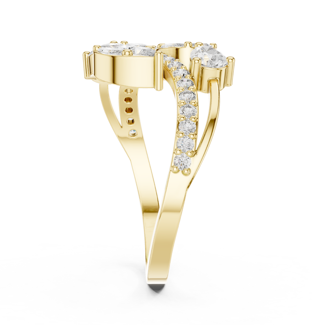 Pear Cut Moissanite Diamond Bypass Cluster Statement Ring - View 7