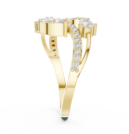 Pear Cut Moissanite Diamond Bypass Cluster Statement Ring - View 7